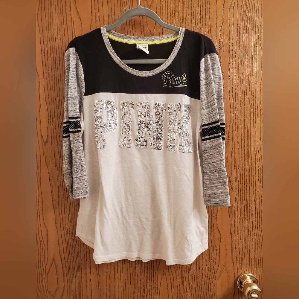 PINK 3/4 sleeve sequin top